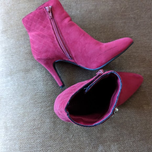 Suede Ankle Boots, Red, New, with 3 inches heel - Picture 5 of 8